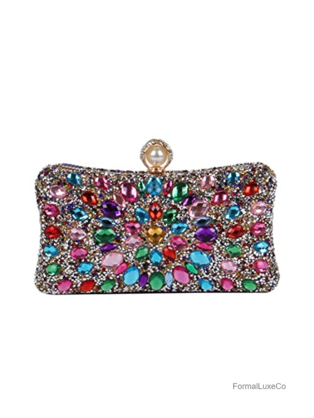 Multicolored Rhinestone Crystal Clutch Evening Bag Detachable Chain Shoulder